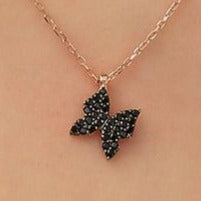 Butterfly Shape 2.77Ct Black Round Cut Cluster Pendant | Birthday Gift Pendant For Women | Thank You Gift Pendant