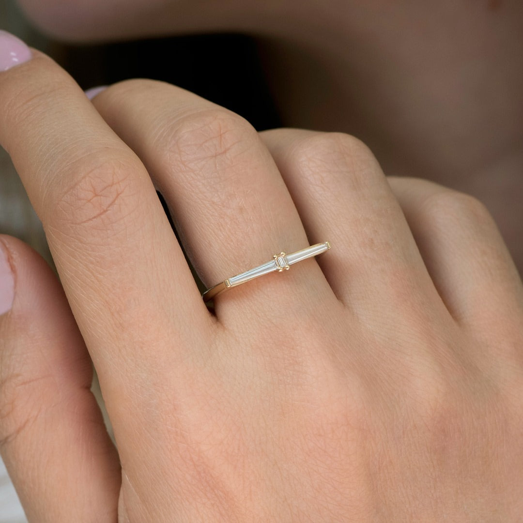 1.2CT White Baguette Cut Three Stone Ring | Birthstone Ring | Minimalist Ring | Promise Ring