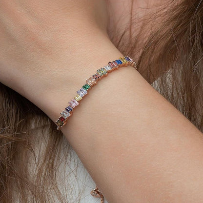 Multi Color Baguette Brilliant Cut Signity Diamond Prong Set Bracelet | Adjustable Bracelet For Her | Teenage Girl Gift Bracelet