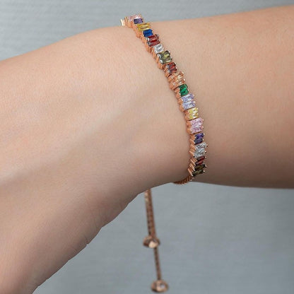 Multi Color Baguette Brilliant Cut Signity Diamond Prong Set Bracelet | Adjustable Bracelet For Her | Teenage Girl Gift Bracelet