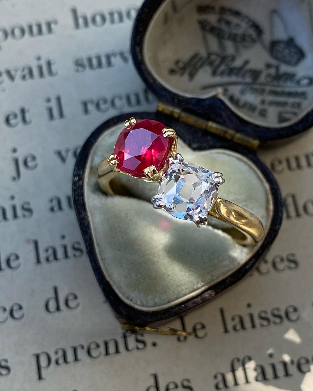 2.60Ct White And Red Cushion Cut Two Stone Ring | Toi Et Moi Ring | Proposal Ring For Women