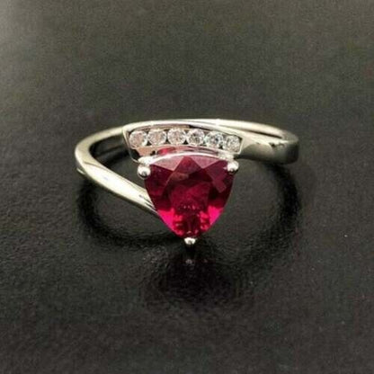 2.60Ct Red Trillion Cut Solitaire Ring | Proposal Ring For Girlfriend | Statement Ring For Women