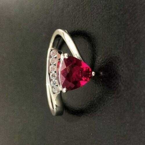 2.60Ct Red Trillion Cut Solitaire Ring | Proposal Ring For Girlfriend | Statement Ring For Women