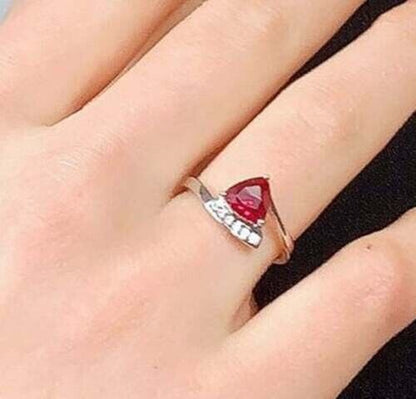 2.60Ct Red Trillion Cut Solitaire Ring | Proposal Ring For Girlfriend | Statement Ring For Women