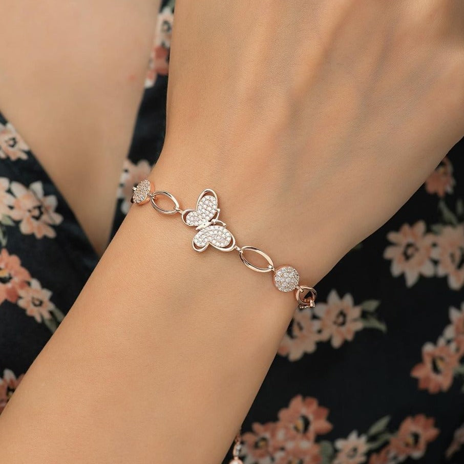 Butterfly Shape White Round Brilliant Cut Signity Diamond Cluster Bracelet | Adjustable Bracelet For Girl | Baby Shower Gift