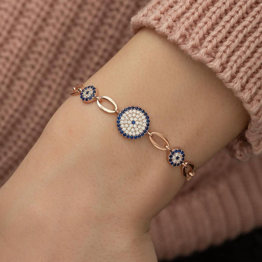 Blue And White Round Brilliant Cut Signity Diamond Cluster Bracelet For Women | Adjustable Bracelet For Girl | Wedding Gift For Bridal