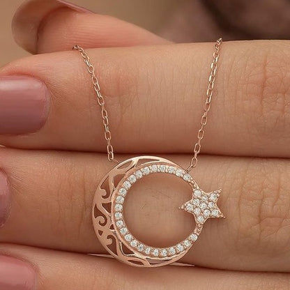 Crescent With Star Shape 2.20Ct White Round Cut Pave Pendant | Special Event Pendant For Her | Elegant Jewelry Piece | Fashion Jewelry