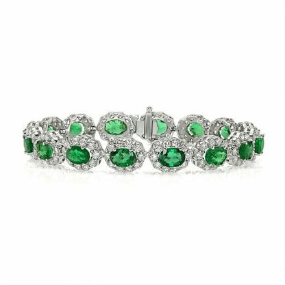 Green Oval Brilliant Cut Signity Diamond Halo Bracelet | Special Occasion Bracelet For Her | Jewelry Collection For Women