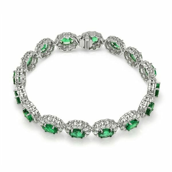 Green Oval Brilliant Cut Signity Diamond Halo Bracelet | Special Occasion Bracelet For Her | Jewelry Collection For Women