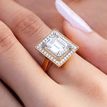 Square Shape 2.88Ct Emerald Cut Halo Ring | Birthday Gift Ring For Mother | Elegant Gift Ring