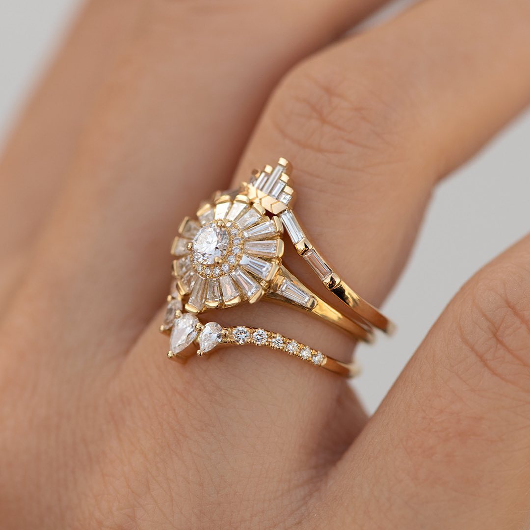 1.5CT White Round Cut Halo Ring Set | Bridal Wedding Ring Set | Triple Band Ring Set | Luxury Jewelry