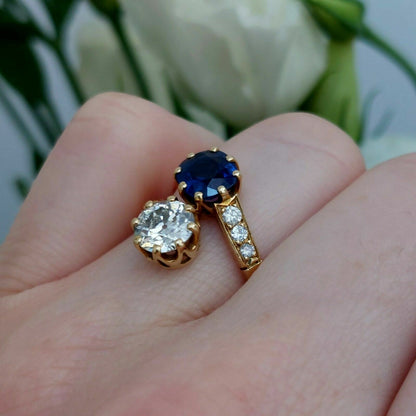 3.10Ct White & Blue Round Cut Two Stone Ring | Toi Et Moi Ring | Engagement Ring For Fiancée