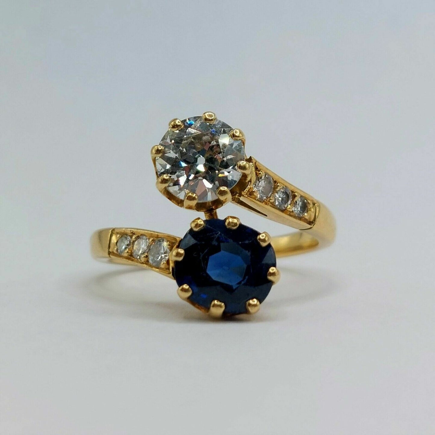 3.10Ct White & Blue Round Cut Two Stone Ring | Toi Et Moi Ring | Engagement Ring For Fiancée