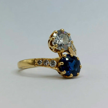 3.10Ct White & Blue Round Cut Two Stone Ring | Toi Et Moi Ring | Engagement Ring For Fiancée