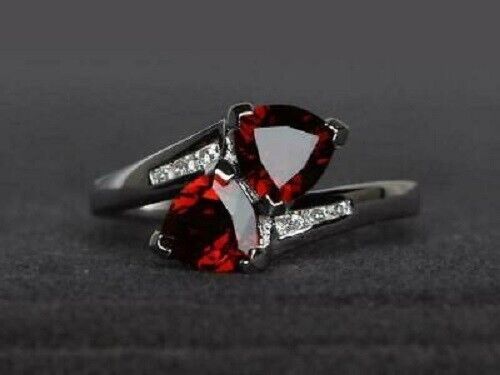 3.20Ct Red Trillion Cut Two Stone Ring | Wedding Ring For Bridal | Birthday Gift Ring For Women