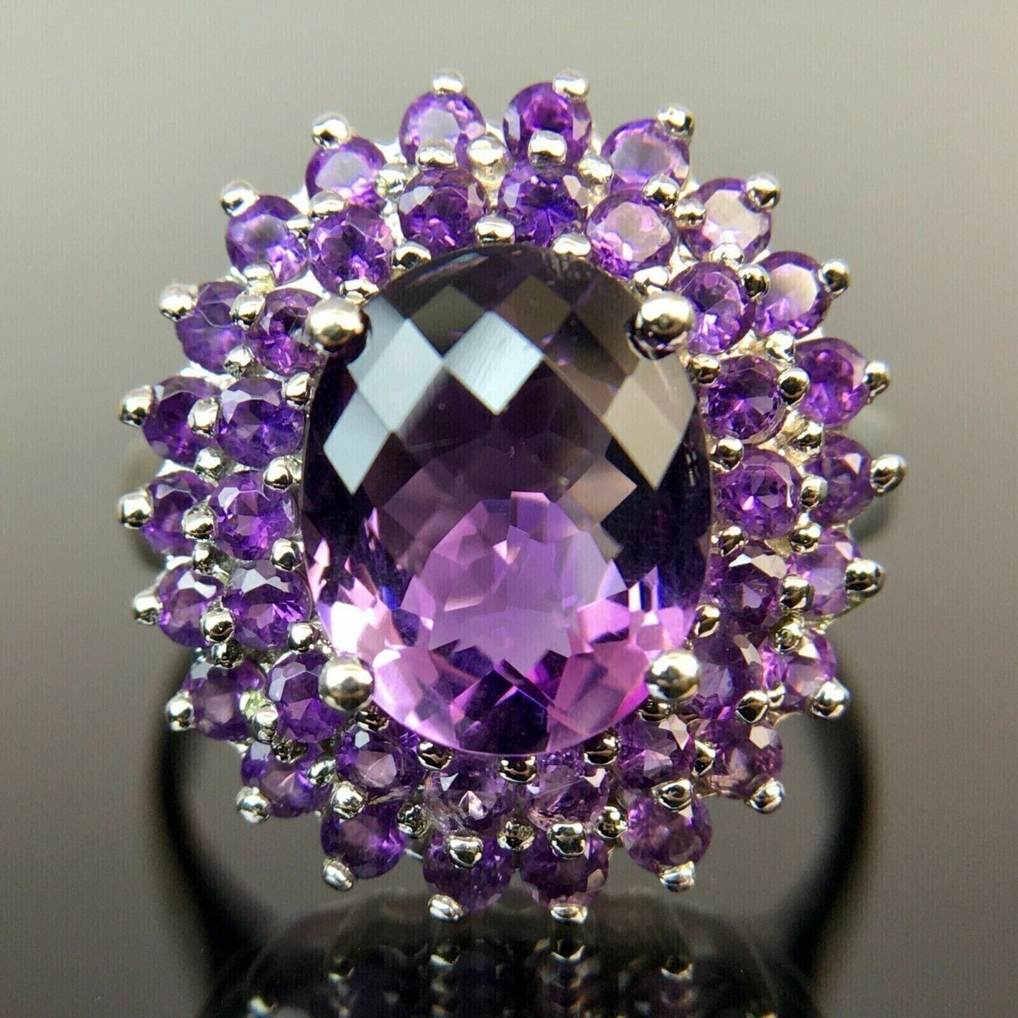 3.30Ct Amethyst Color Oval Cut Double Halo Ring | Party Wear Ring | Designer Ring For Women