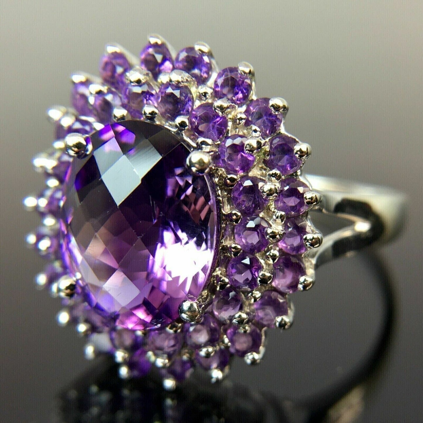 3.30Ct Amethyst Color Oval Cut Double Halo Ring | Party Wear Ring | Designer Ring For Women