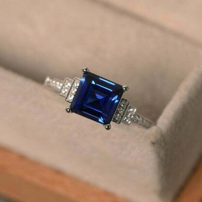 2.80Ct Blue Asscher Cut Solitaire Ring | Birthday Gift Ring | Hand Mad Ring For Women