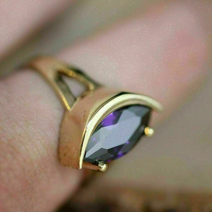 2.88Ct Amethyst Color Marquise Cut Half Bezel Ring  | Proposal Ring For Girlfriend | Birthday Gift Ring