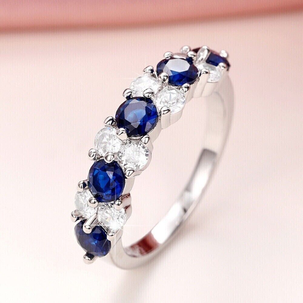 2.95Ct White And Blue Round Cut Half Eternity Band Ring | Proposal Band Ring | Glamorous Band Ring