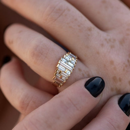 1.6Ct White Baguette Cut Bar Set And Prong Ring | Anniversary Gift Ring For Wife | Unique Ring | Elegant Ring