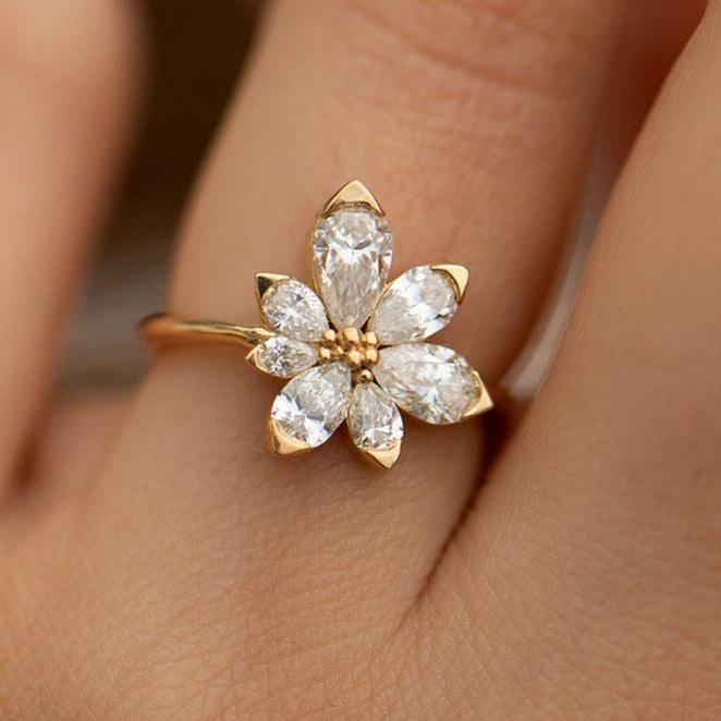 2.98Ct White Pear Cut Cluster Ring | Flower Shape Ring | Anniversary Gift Ring For Wife