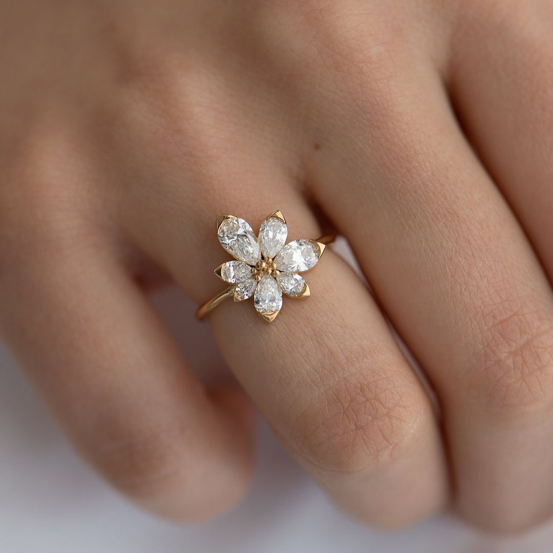 2.98Ct White Pear Cut Cluster Ring | Flower Shape Ring | Anniversary Gift Ring For Wife