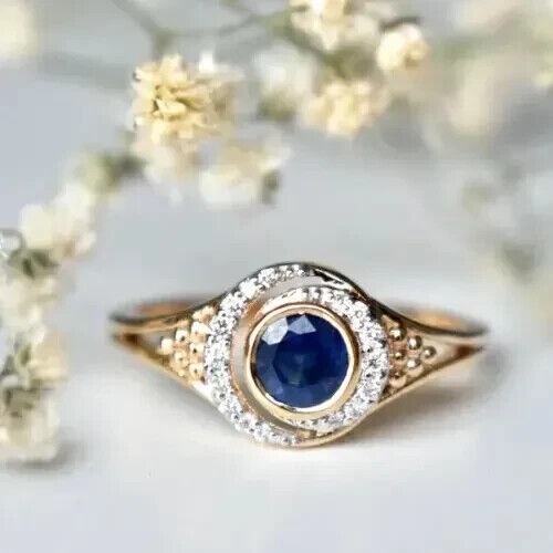 2.60Ct Blue Round Cut Bezel Ring | Birthday Gift Ring | Designer Ring For Women