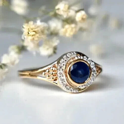 2.60Ct Blue Round Cut Bezel Ring | Birthday Gift Ring | Designer Ring For Women