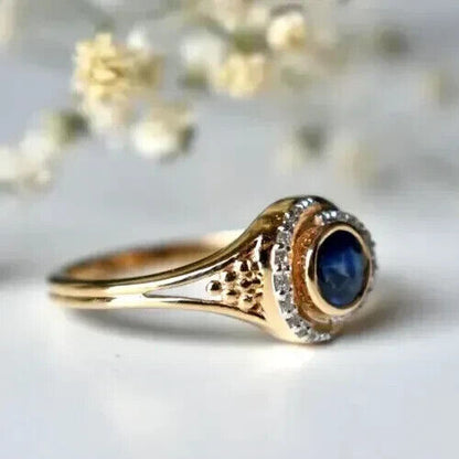 2.60Ct Blue Round Cut Bezel Ring | Birthday Gift Ring | Designer Ring For Women