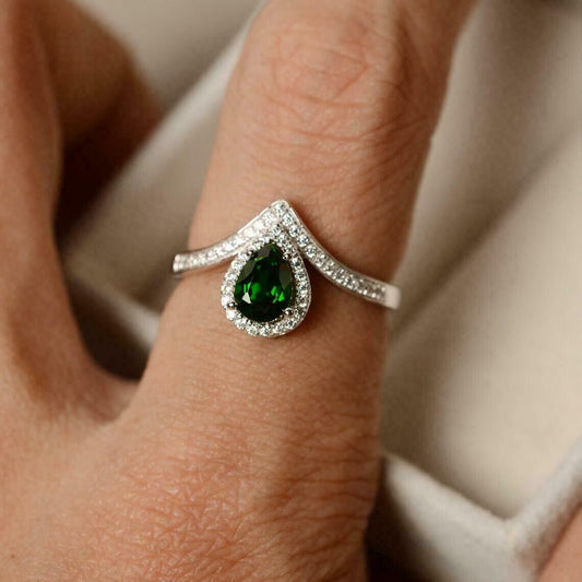 2.60Ct Green Pear Cut Halo Ring | Anniversary Gift Ring For Wife | Jewelry Collection For Women