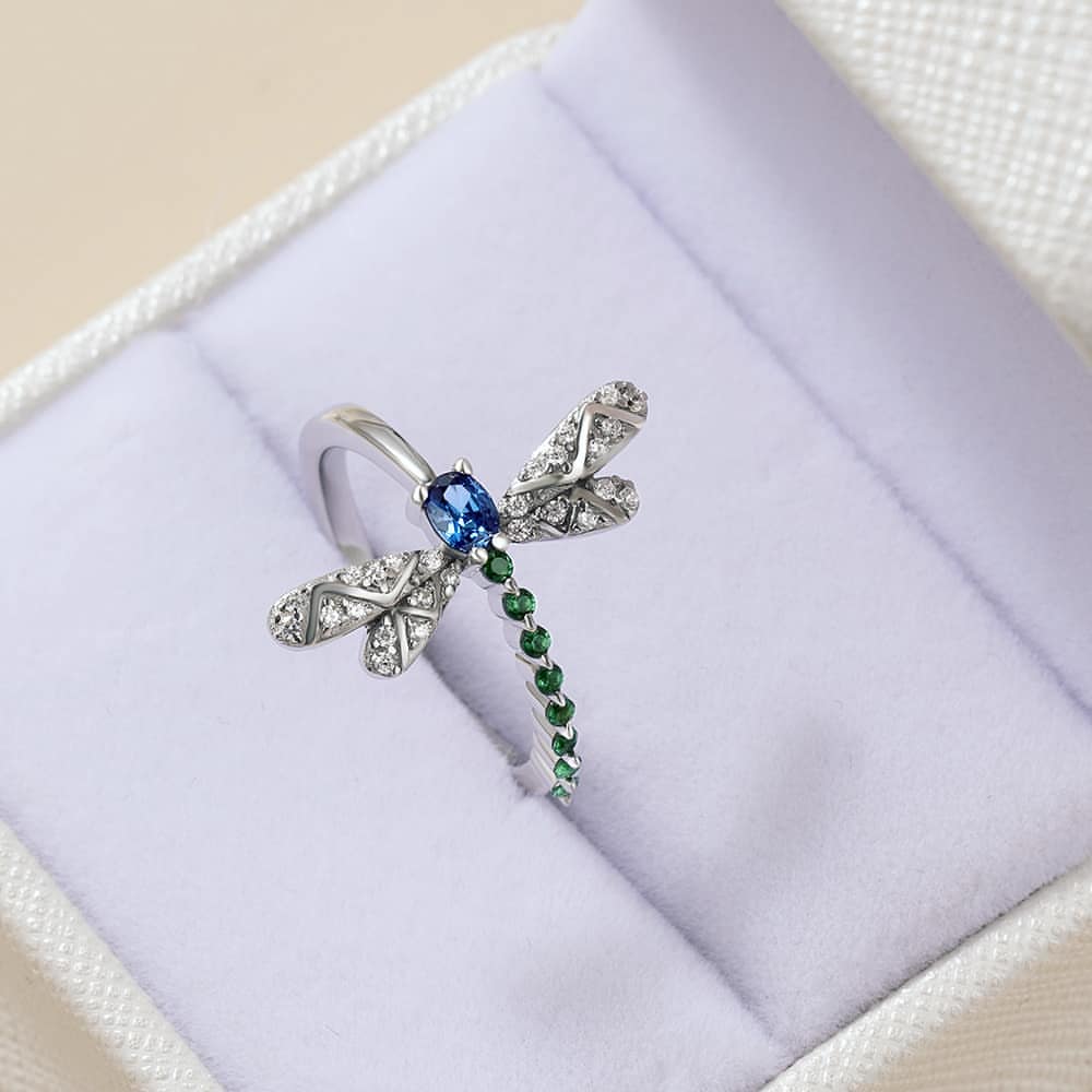 Dragonfly Shape 2.70Ct Blue Oval Cut Solitaire Ring | Birthday Gift Ring | Fashion Jewelry For Women