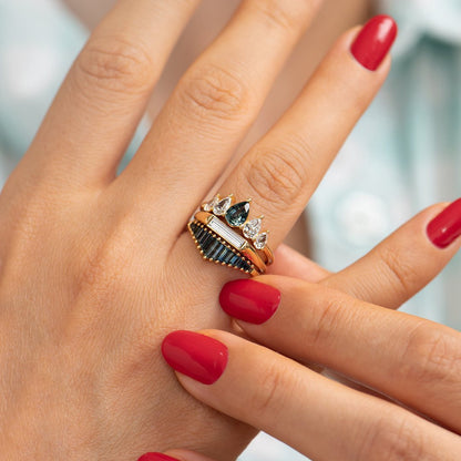 1.70Ct White Baguette Cut Moissanite Bezel Ring Set | Bridal Ring Set | Timeless Design | Fancy Ring Set