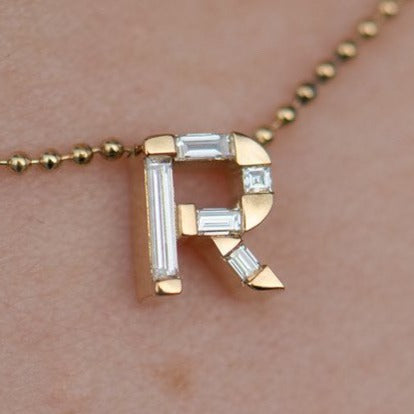 R Alphabet 2.10Ct White Baguette Cut Bar Pendent | Birthday Gift Pendant For Women | Special Occasion Pendant | Timeless Design