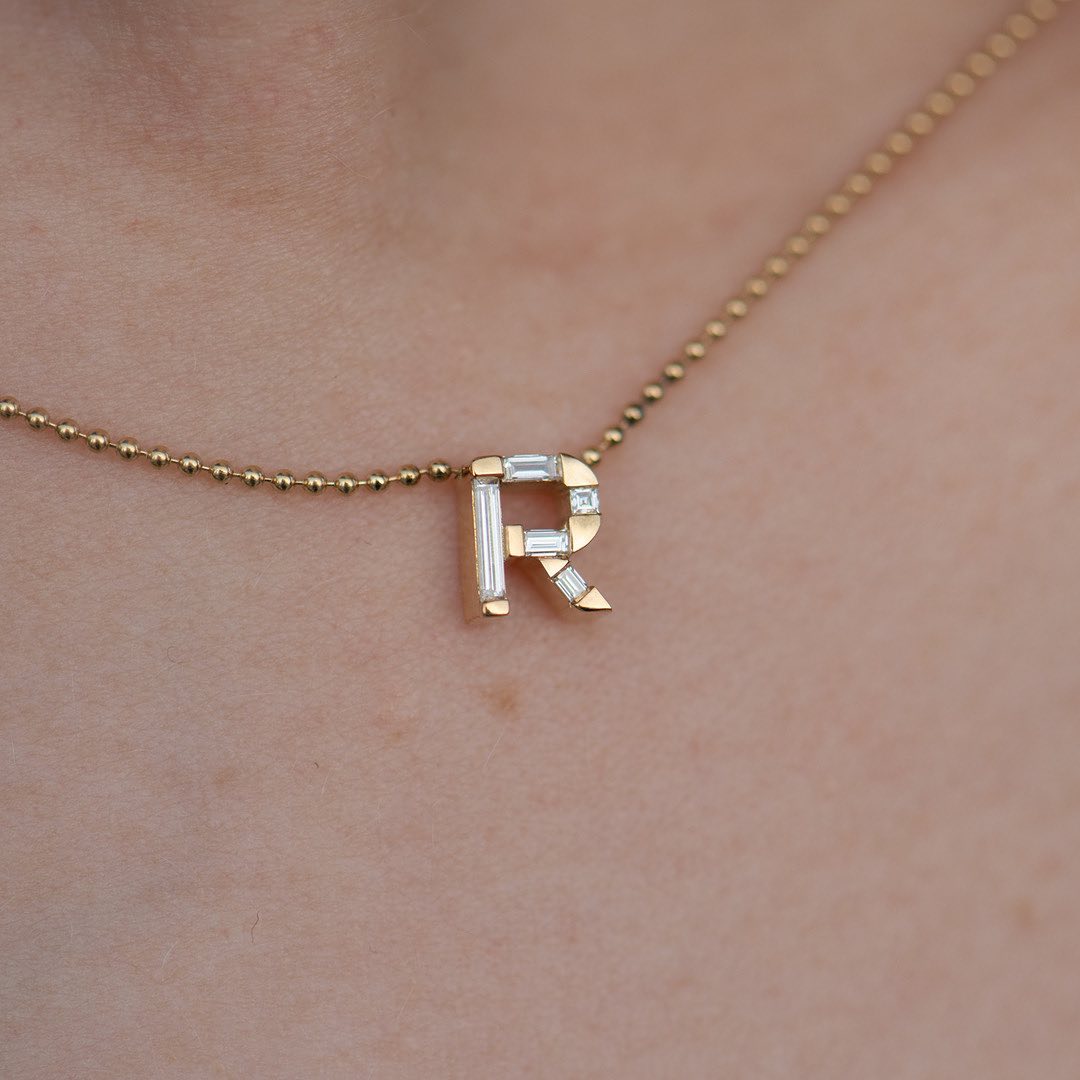 R Alphabet 2.10Ct White Baguette Cut Bar Pendent | Birthday Gift Pendant For Women | Special Occasion Pendant | Timeless Design