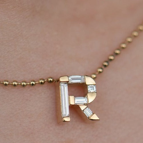 R Alphabet 2.10Ct White Baguette Cut Bar Pendent | Birthday Gift Pendant For Women | Special Occasion Pendant | Timeless Design