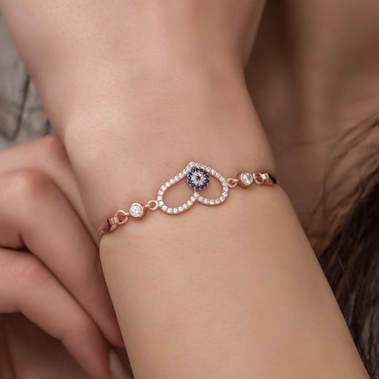 Heart Shape White Round Brilliant Cut Signity Diamond Pave Bracelet | Special Occasion Bracelet For Her | Valentine's Day Gift Bracelet