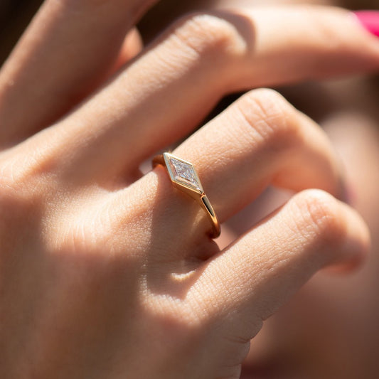 1.4Ct White lozenge Cut Bezel Ring | Birthstone Ring For Her | Unique Ring | Simple Ring