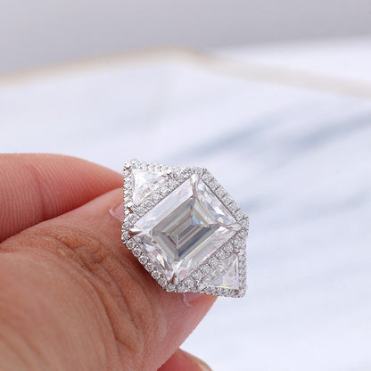 3.6Ct White Emerald Cut Halo And Three Stone Ring | Party Wear Ring For Women | Perfect Gift For Special Occasion | Bridesmaid Gift Ring