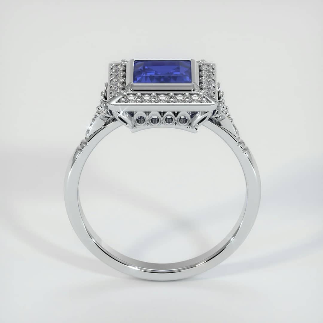 2.5Ct Blue Princess Cut Bezel Set And Halo Ring | Party Wear Ring For Women | Special Occasion Ring For Her | Fashionable Ring Piece