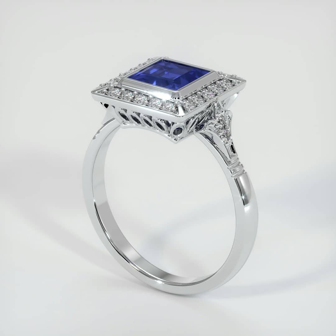 2.5Ct Blue Princess Cut Bezel Set And Halo Ring | Party Wear Ring For Women | Special Occasion Ring For Her | Fashionable Ring Piece