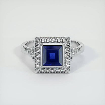 2.5Ct Blue Princess Cut Bezel Set And Halo Ring | Party Wear Ring For Women | Special Occasion Ring For Her | Fashionable Ring Piece