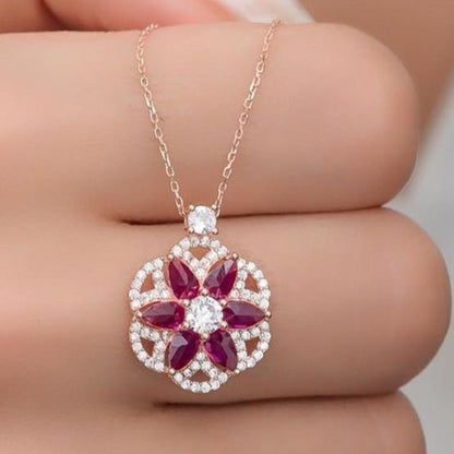 Lotus Flower Shape 2.55Ct White Round Cut Prong Pendant | Party Wear Pendant For Her | Designer Jewelry Piece | Stunning Pendant For Women