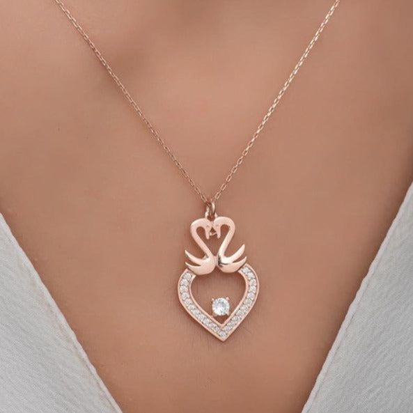 Heart Double Swan Shape 2.55Ct White Round Cut Solitaire Pendant | Anniversary Gift Pendant For Wife | Elegant Jewelry Piece | Fashion Jewelry