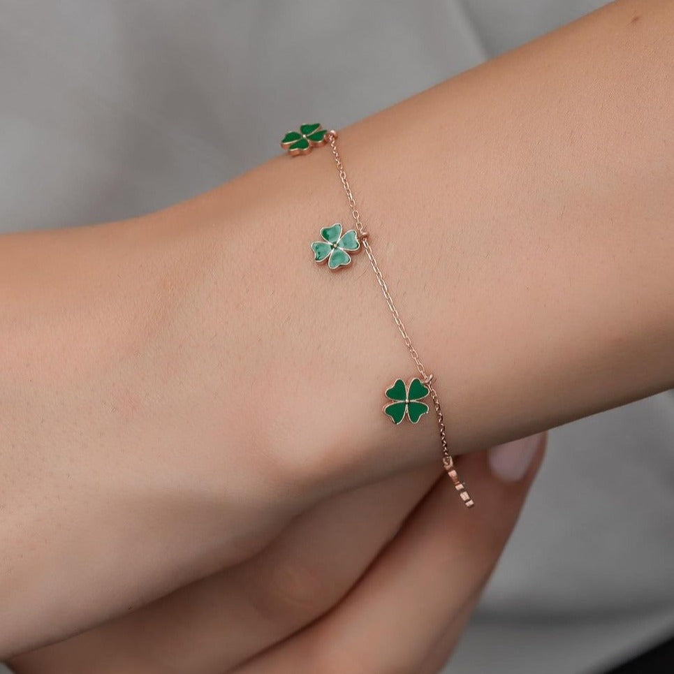 Clover Shape Green Enamel Bracelet For Her | Gift For Teenage Girl Bracelet | Everyday Wear Bracelet For Women