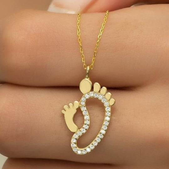 Mother And Baby Foot Print Shape 1.50Ct White Round Cut Pave Pendant | New Born Baby Mother's Gift Pendant | Baby Shower Gift Pendant | Good New Gift Pendant