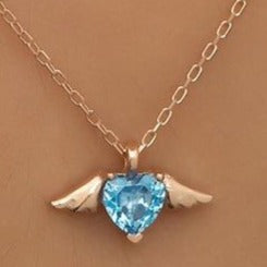 Flying Heart 2.55Ct Aquamarine Color Heart Cut Solitaire Pendant | Lovable Pendant For Her | Proposal Pendant | Promise Pendant | Women Jewelry