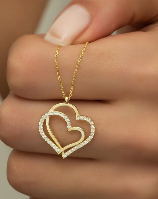 Double Heart Shape 2.50Ct White Round Cut Pave Pendant | Anniversary Gift Pendant For Her | Proposal Gift Pendant For Girlfriend | Everyday Elegance Pendant