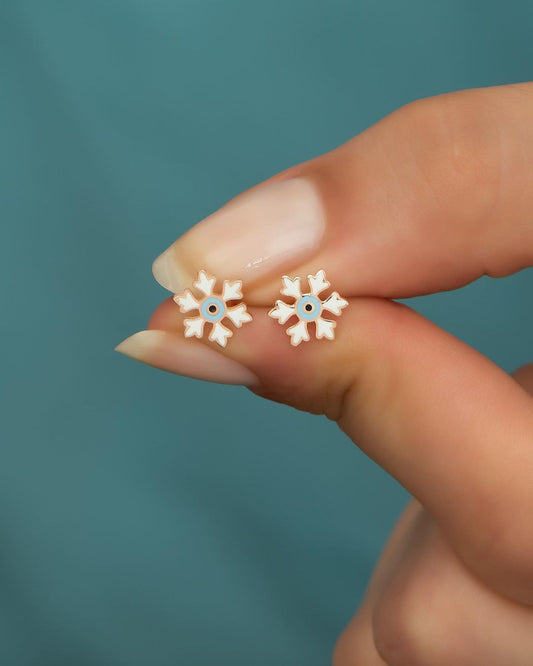 White And Blue Enameled Snowflake Earring | Girls Gift Earring | Stylish Earring For Teenage Girl