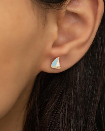 White And Blue Enameled Sail Earring | Birthday Gift Earring For Girl | Everyday Wear Earring